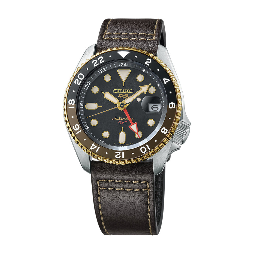 Seiko 5 Sports SKX GMT 42.5mm - Black on Leather Strap